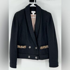 ANN TAYLOR LOFT NWOT‎ WOOL BLEND BLACK BEJEWELED BLAZER